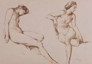 Dibujo en sepia de mujer desnuda, c.1860